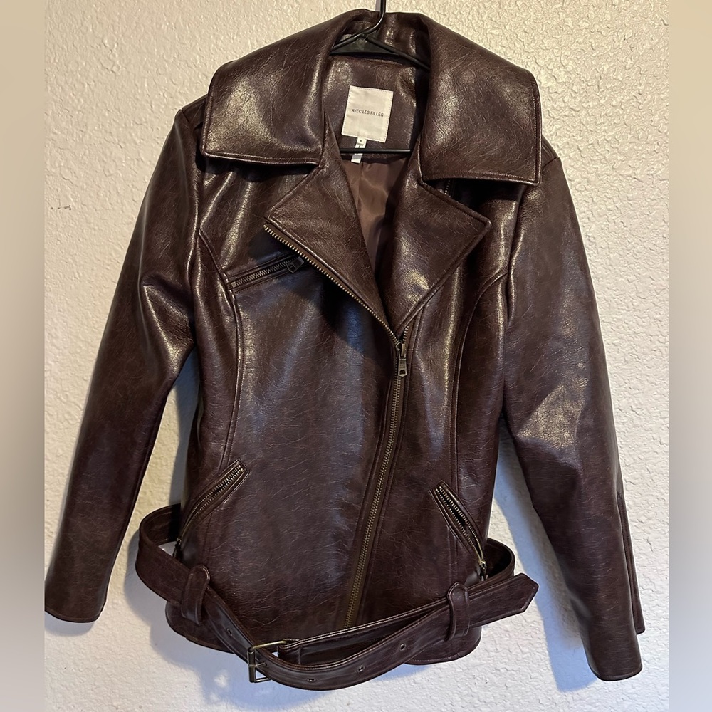 Avec Les Filles lFaux eather aviator brown jacket size S
